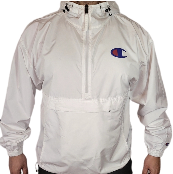 CHAMPION MENS PACKABLE HOODED JACKET Windbreaker White, Size L - Picture 2 of 9
